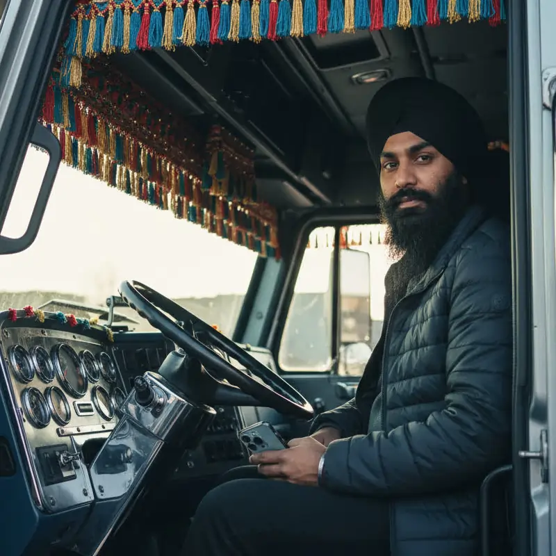 Driver in decorated cab